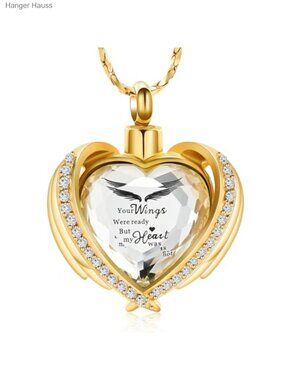 Cremation Jewelry Angel Wing Heart Pendant Necklace for Ashes Memorial Keepsake